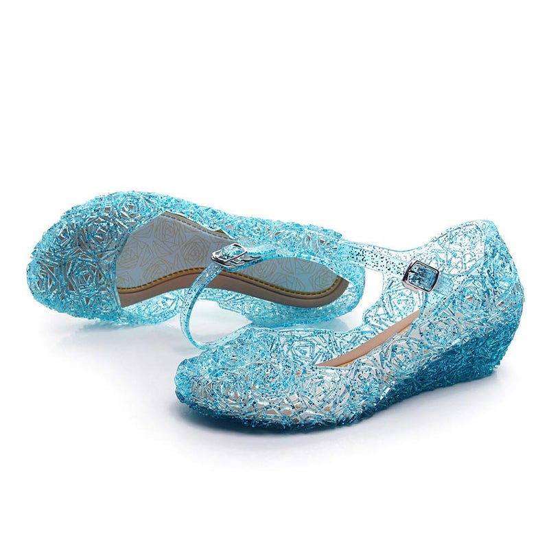 CQDY Blue Girlâ€™s Princess Shoes Jelly Sandals Cinderella Toddler Cosplay Dancing Show Mary Janes(Toddler/Little Kid) - Image 3